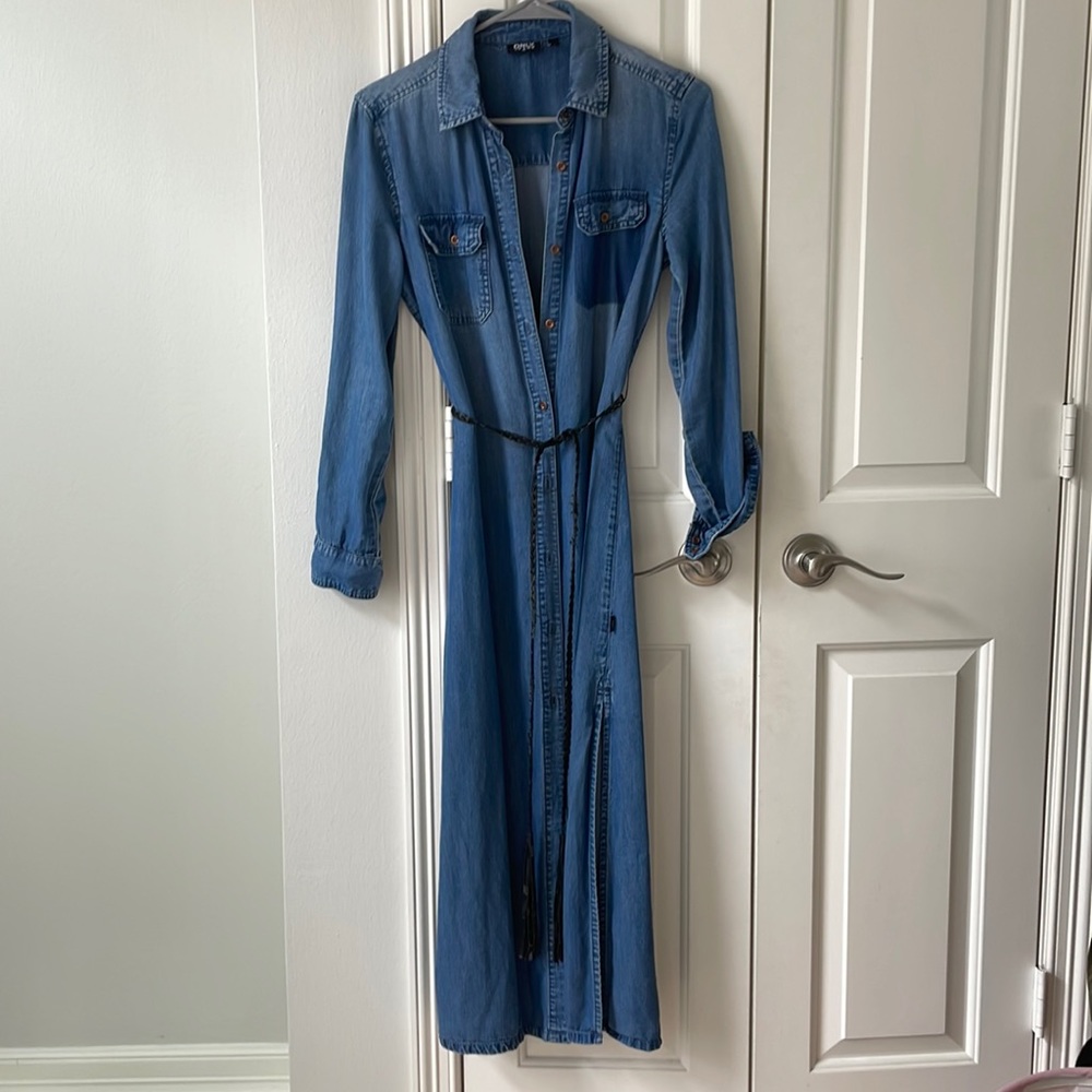 Denim dress S preowned good condition belt is worn see photo